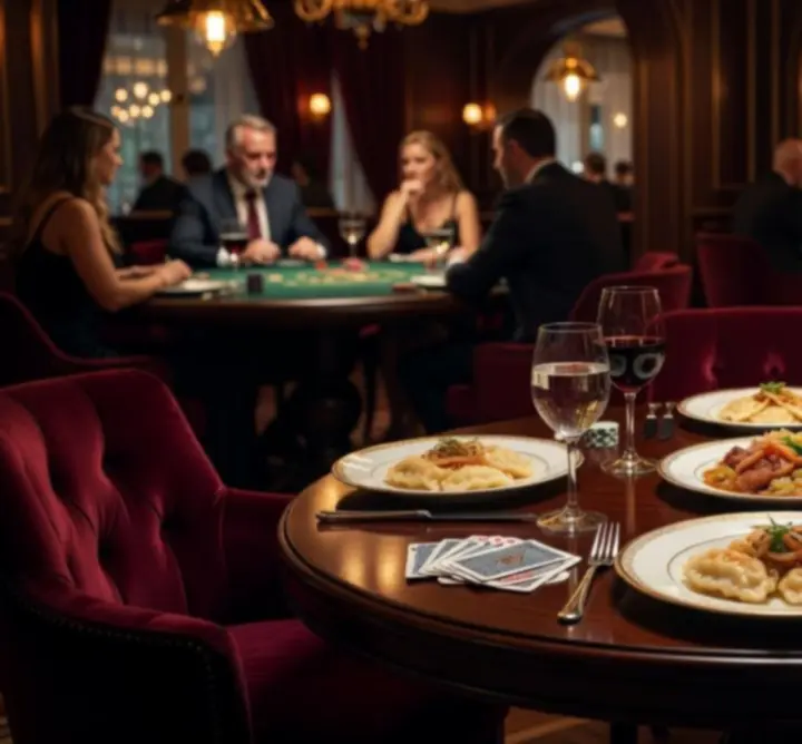 Dania i napoje serwowane przy stolikach pokerowych i w restauracji Cards and Sports
