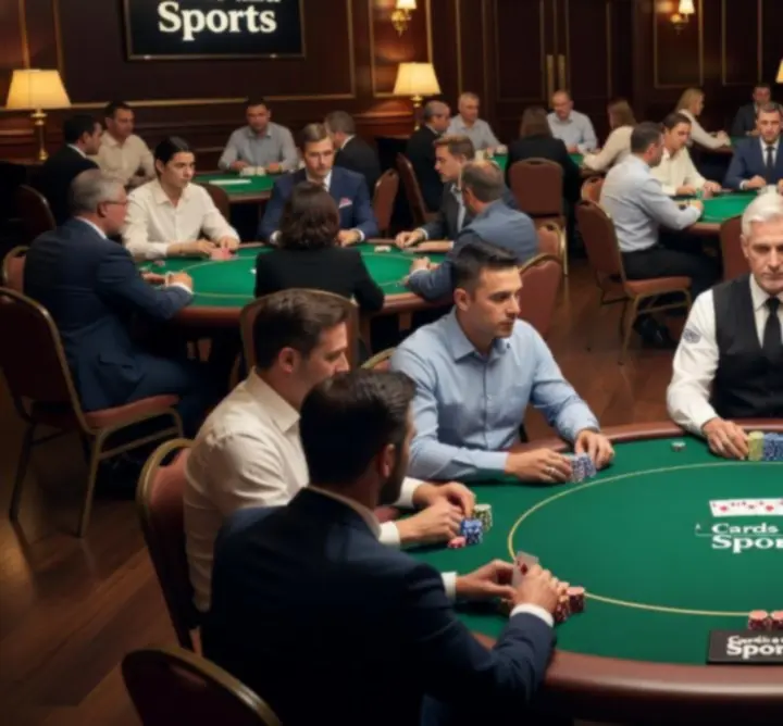 Gracze przy stole pokerowym w Cards and Sports