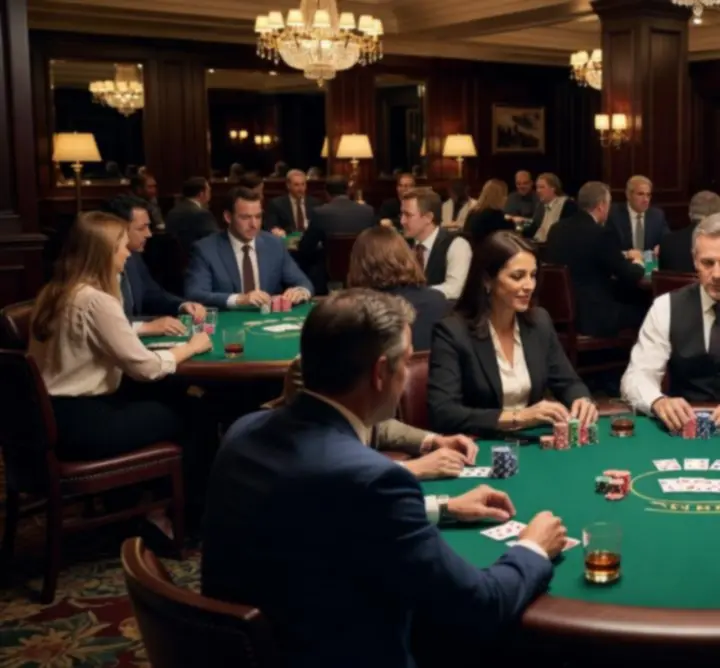 Stół pokerowy w lokalu Cards and Sports z żetonami i kartami